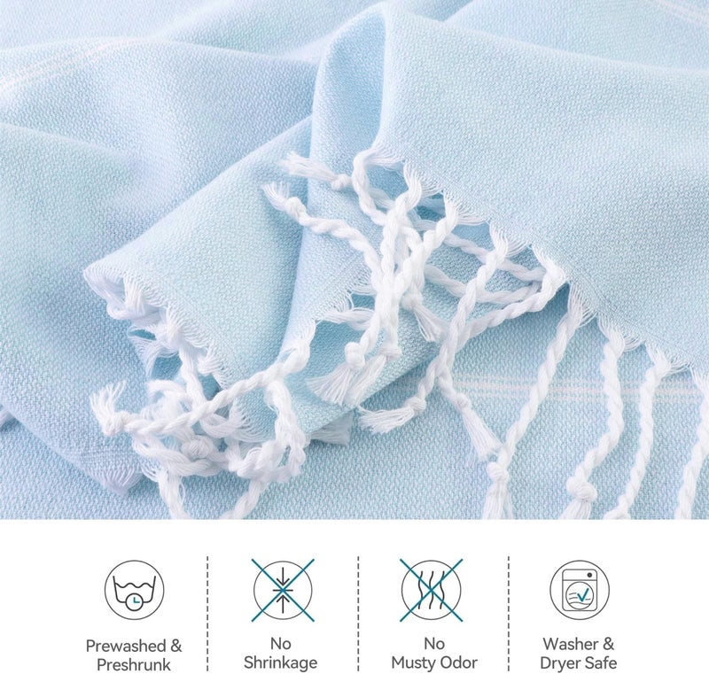 Cotton Beach Towel 180x90cm - Lightweight Quick Dry Oversized Towel for Beach, Bath, Pool, Gym, Yoga (Light Blue) - Image 5