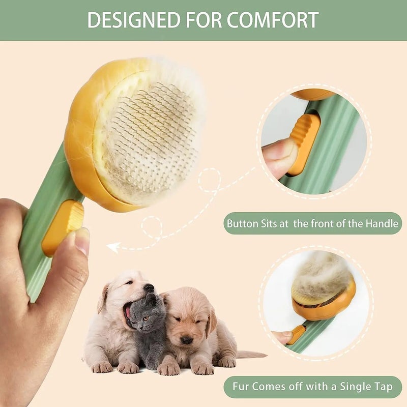 Y&D Cat & Dog Pumpkin Brush - Self Cleaning Slicker Brush for Shedding, Grooming, Massage - Cute Donut Design - Pet Hair Removal Comb for Short & Long Hair - Image 4