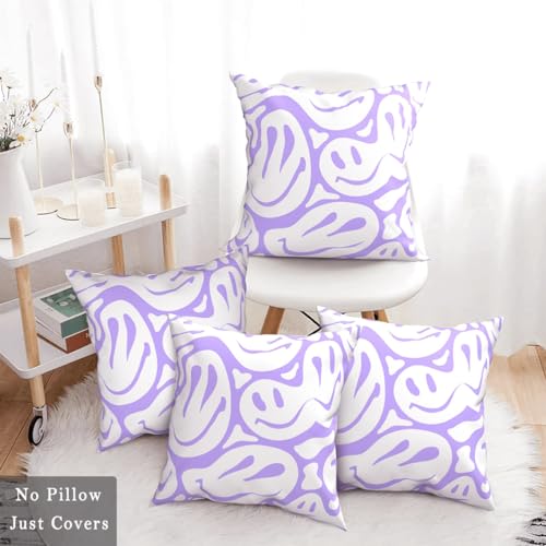 Pecfamly Light Purple Preppy Smile Face Throw Pillows, Light Purple Room Decor Preppy Aesthetic for Teen Girls, Teenage Girl Bedding (18"X18", Set of 2, No Inserts) - Image 5