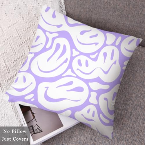 Pecfamly Light Purple Preppy Smile Face Throw Pillows, Light Purple Room Decor Preppy Aesthetic for Teen Girls, Teenage Girl Bedding (18"X18", Set of 2, No Inserts) - Image 3