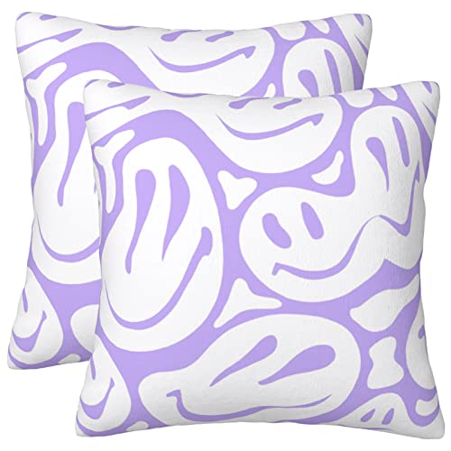 Pecfamly Light Purple Preppy Smile Face Throw Pillows, Light Purple Room Decor Preppy Aesthetic for Teen Girls, Teenage Girl Bedding (18"X18", Set of 2, No Inserts) - Image 1