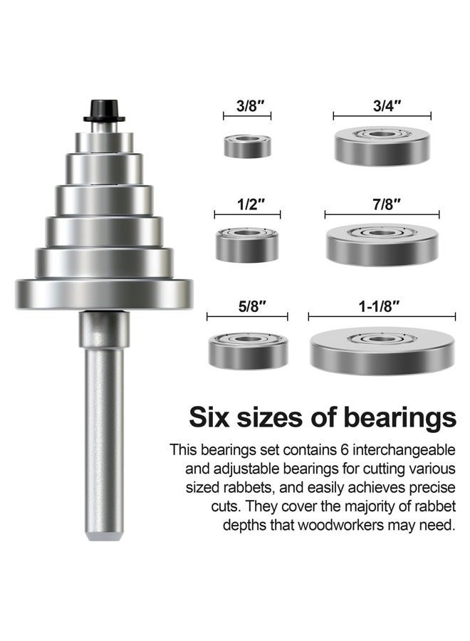 XDENGP Rabbet Router Bit Set 1/4 Shank, Rabbeting Router Bits 1pcs with 6 Bearings for Interchangeable and Adjustable Multi Depths Cutter 1/8", 1/4", 5/16", 3/8", 7/16", 1/2" - Image 4