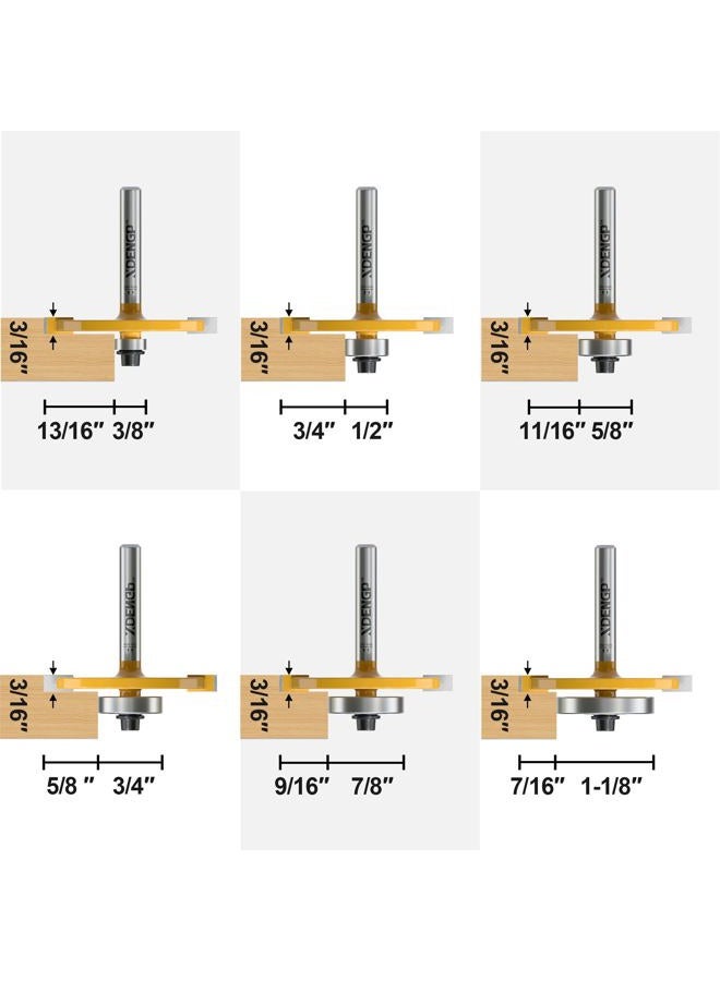 XDENGP Rabbet Router Bit Set 1/4 Shank, Rabbeting Router Bits 1pcs with 6 Bearings for Interchangeable and Adjustable Multi Depths Cutter 1/8", 1/4", 5/16", 3/8", 7/16", 1/2" - Image 2