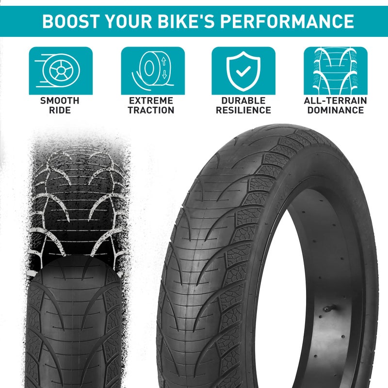 Balinge E-Bike 20x4.0 Fat Tire 20 x 4 Fat Tire 2 Pack Heavy Duty High-Performance Wear-Resistant Mountain Snow Bike Tire, E-Bike Tires 20x4, 20x4 Tire, Blackï¼Œ2Tires 2 Levers - Image 2