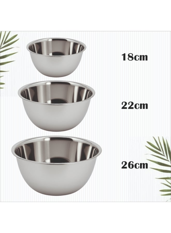 ايست من نون 3 قطع من أوعية دائرية قابلة للتكديس من الفولاذ المقاوم للصدأ مقاس 18/22/26 سم للطهي أو الخبز - Image 4
