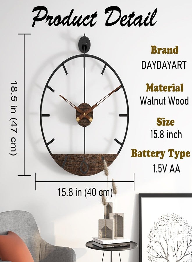 DAYDAYART Modern Wood Walnut Dial Wall Clock, 15.8IN - Image 3