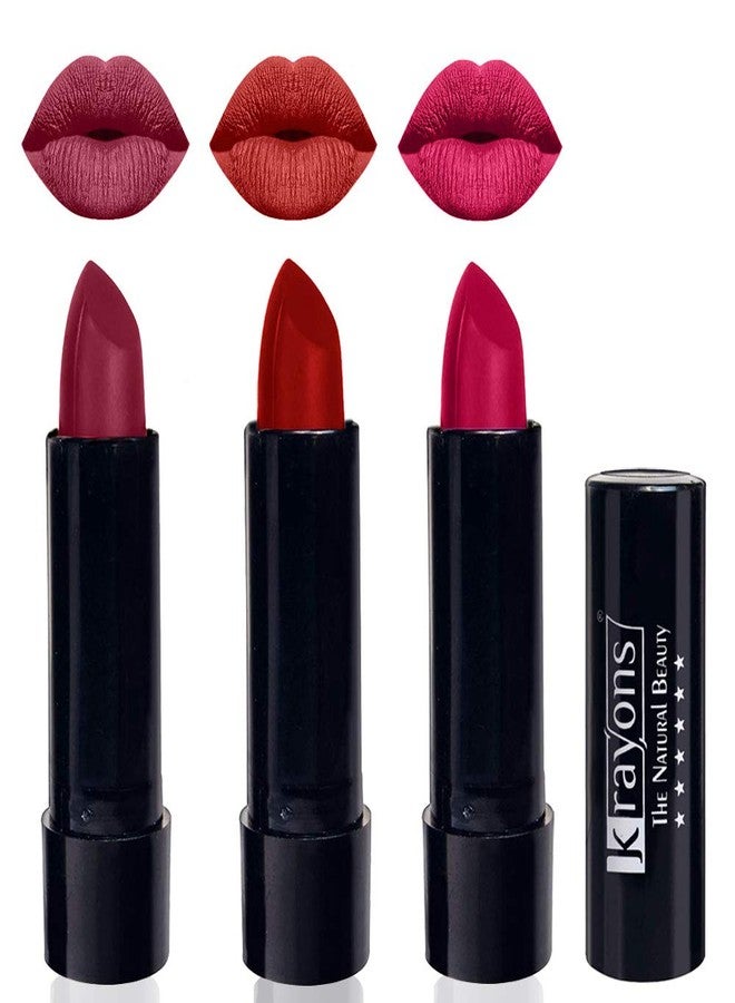 Krayons Cute Pop Matte Lipstick, Waterproof, Longlasting, Shocking Pink, Centre Stage, Pink Lips, 3.5gm Each (Pack of 3) - Image 1
