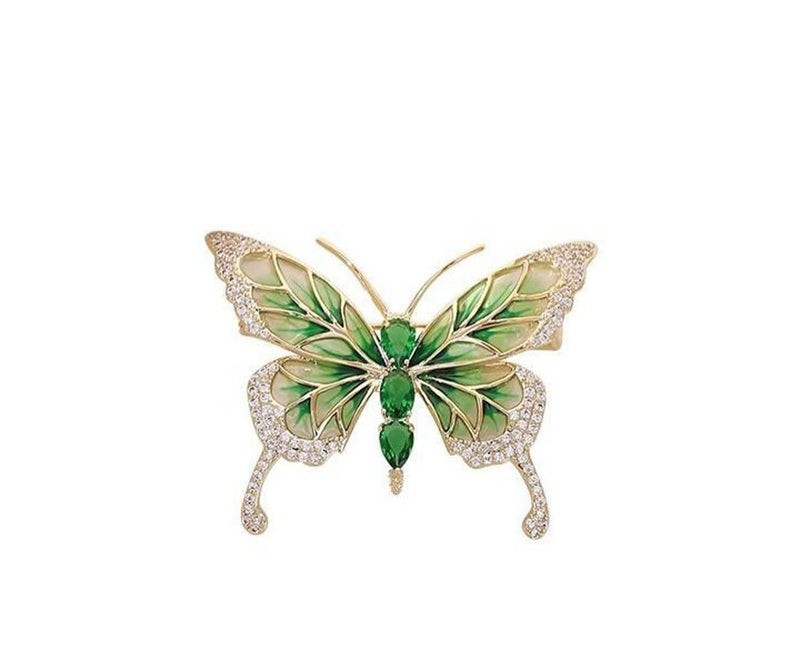 songbowen Vintage Rhinestone Butterfly Brooch Emerald Insect Brooch Crystal Butterfly Elegant Lapel Pin Dress Accessory Wedding Birthday Jewelry Gift - Image 1