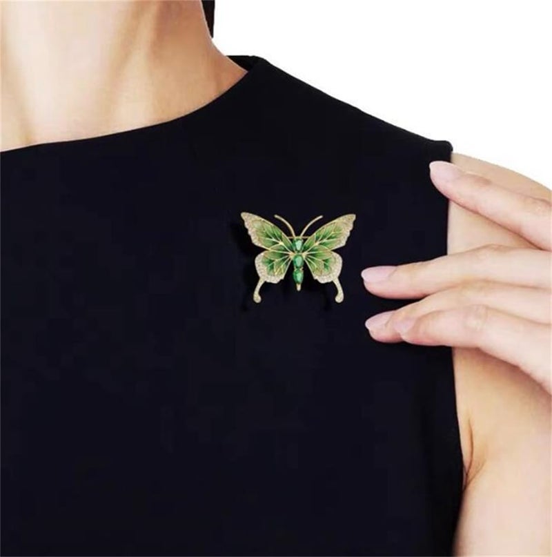 songbowen Vintage Rhinestone Butterfly Brooch Emerald Insect Brooch Crystal Butterfly Elegant Lapel Pin Dress Accessory Wedding Birthday Jewelry Gift - Image 2