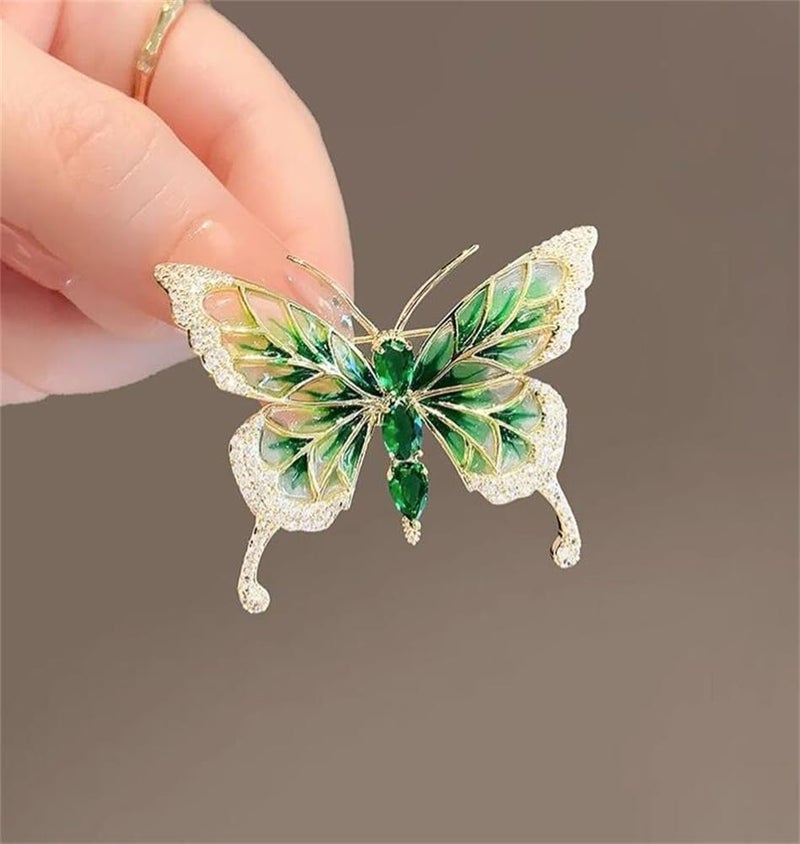 songbowen Vintage Rhinestone Butterfly Brooch Emerald Insect Brooch Crystal Butterfly Elegant Lapel Pin Dress Accessory Wedding Birthday Jewelry Gift - Image 5