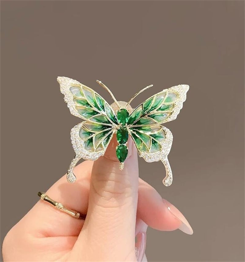 songbowen Vintage Rhinestone Butterfly Brooch Emerald Insect Brooch Crystal Butterfly Elegant Lapel Pin Dress Accessory Wedding Birthday Jewelry Gift - Image 3