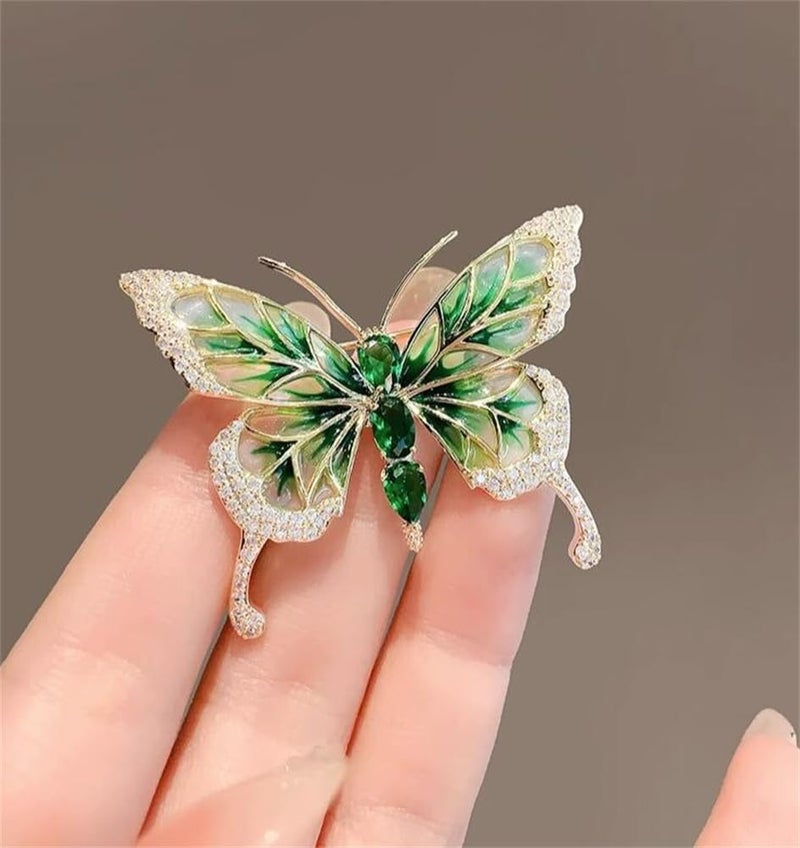 songbowen Vintage Rhinestone Butterfly Brooch Emerald Insect Brooch Crystal Butterfly Elegant Lapel Pin Dress Accessory Wedding Birthday Jewelry Gift - Image 4