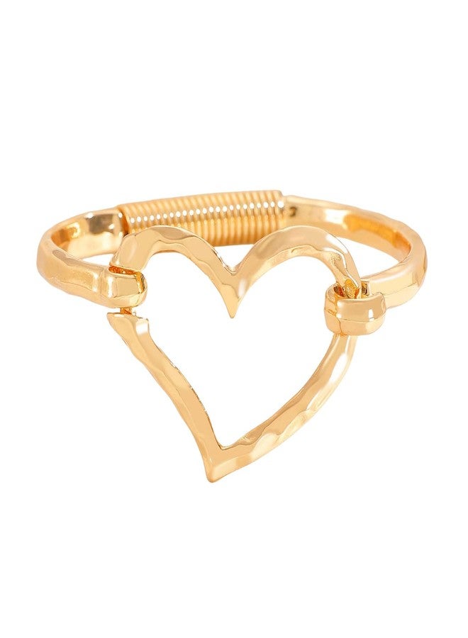 TACBSP Chunky Cross Heart Cuff Bracelet for Women Gold Heart Cross Bangle Bracelet Irregular Handmade Hammered Unique Design Trendy Statement Jewelry Gifts(Heart Gold) - Image 1