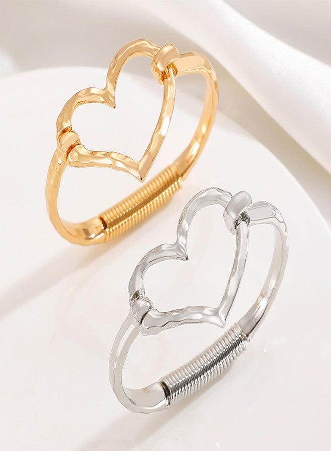 TACBSP Chunky Cross Heart Cuff Bracelet for Women Gold Heart Cross Bangle Bracelet Irregular Handmade Hammered Unique Design Trendy Statement Jewelry Gifts(Heart Gold) - Image 5