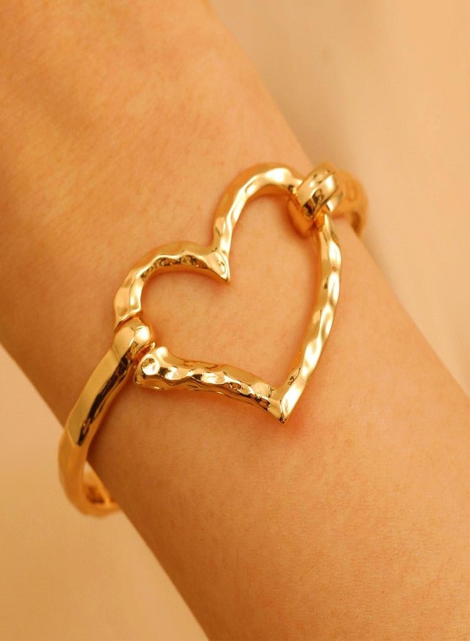 TACBSP Chunky Cross Heart Cuff Bracelet for Women Gold Heart Cross Bangle Bracelet Irregular Handmade Hammered Unique Design Trendy Statement Jewelry Gifts(Heart Gold) - Image 3