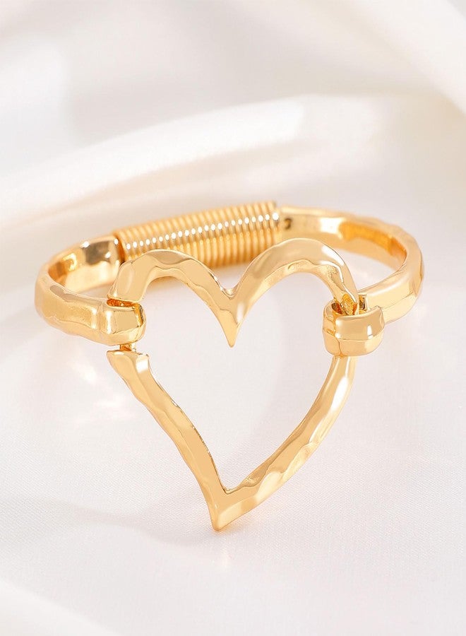 TACBSP Chunky Cross Heart Cuff Bracelet for Women Gold Heart Cross Bangle Bracelet Irregular Handmade Hammered Unique Design Trendy Statement Jewelry Gifts(Heart Gold) - Image 2