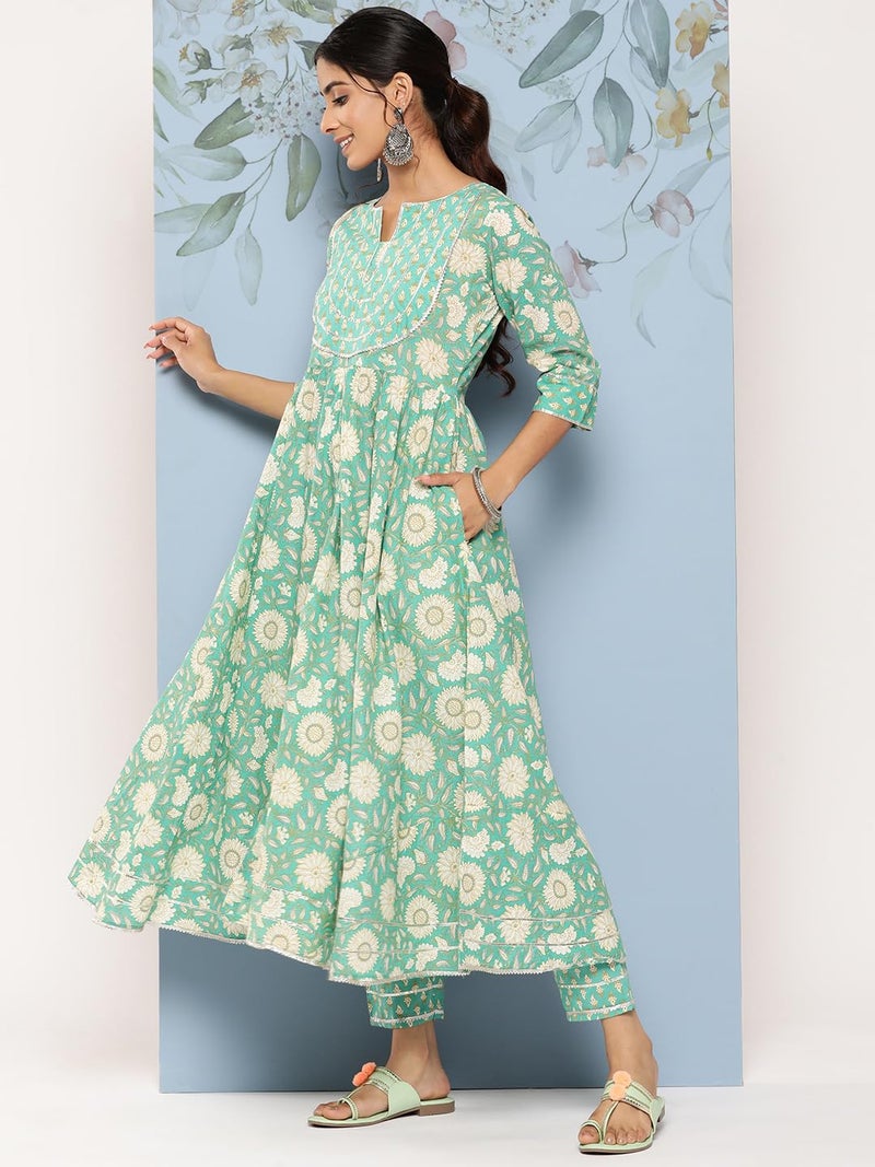 Libas Women's Pure Cotton Kurta Sets (34234_Green_S) - Image 2