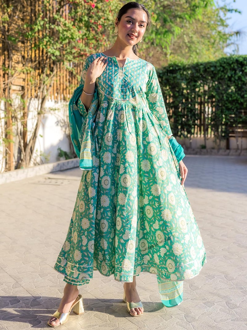 Libas Women's Pure Cotton Kurta Sets (34234_Green_S) - Image 3