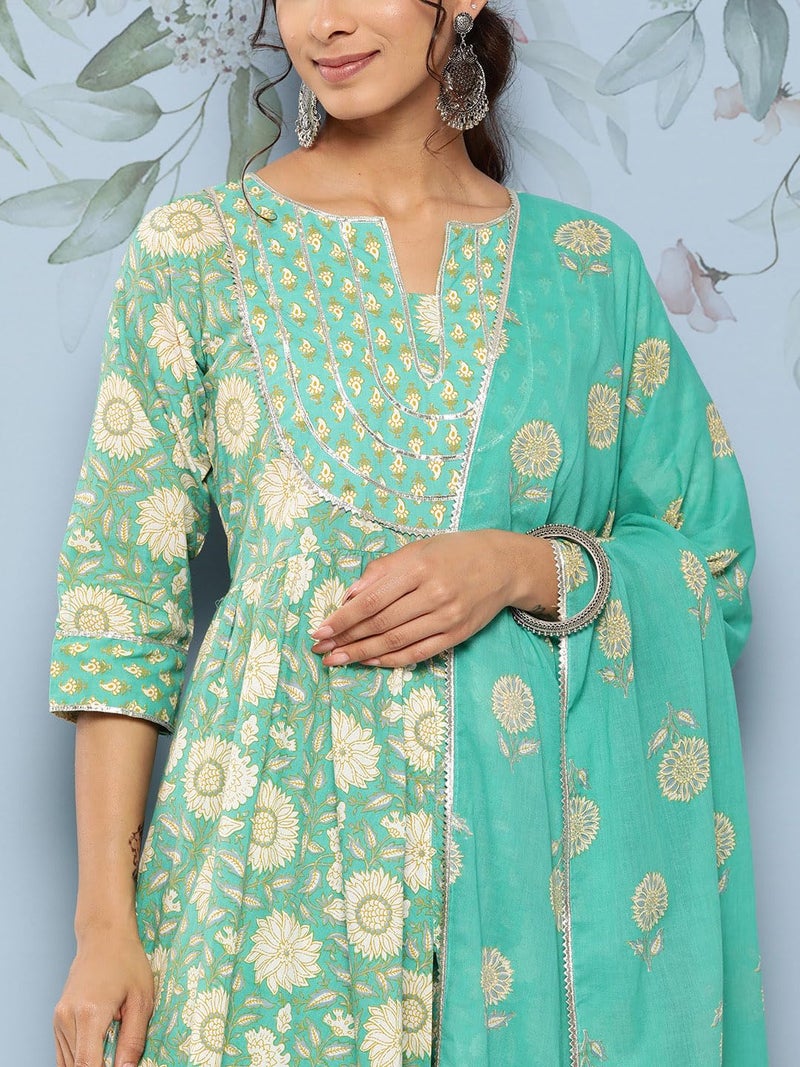 Libas Women's Pure Cotton Kurta Sets (34234_Green_S) - Image 4