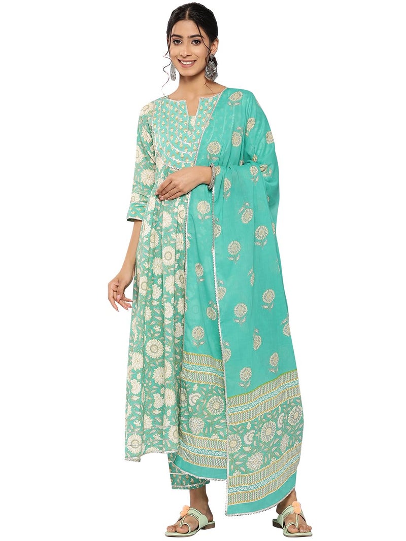 Libas Women's Pure Cotton Kurta Sets (34234_Green_S) - Image 1