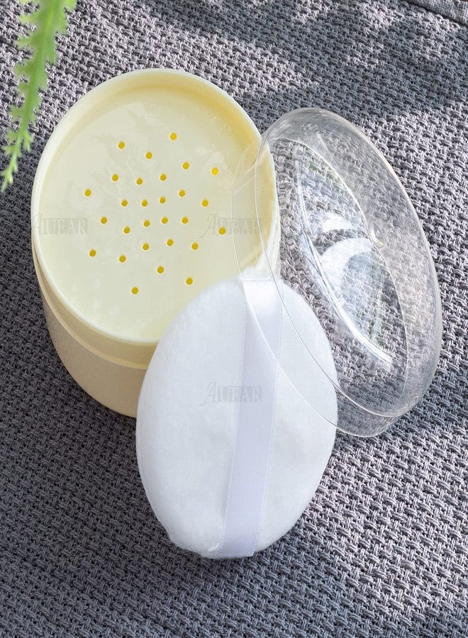 AUEAR, 2 Pcs After-Bath Empty Body Powder Container Puff Box with Powder Puff Sifter for Home and Travel (Yellow, 3.43" x 2.36") - Image 4