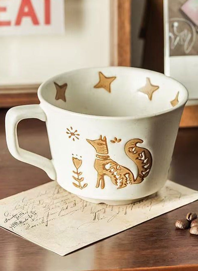 كوب قهوة/ماء ياباني خزفي بتصميم ثعلب رمادي مع غطاء، هدية إبداعية مثالية للمكتب، مناسبة للأزواج المتوافقين بأسلوب كلاسيكي. - Image 4