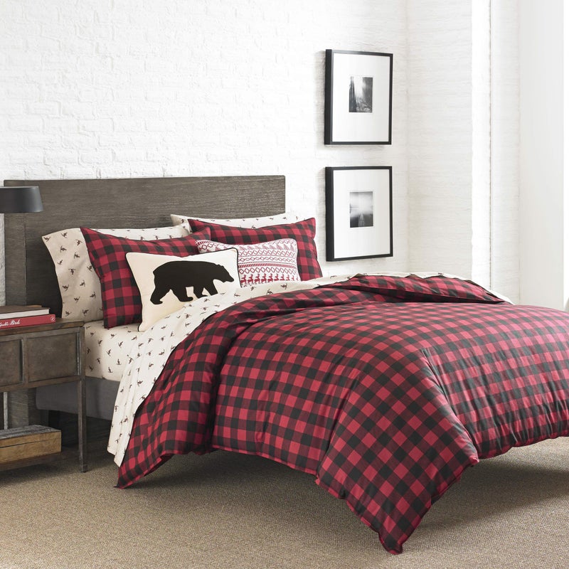 Eddie Bauer Eddie Bauer  Queen Duvet Cover Set Cotton Reversible Bedding Buffalo Plaid Home Decor for All Seasons RedBlack Queen 