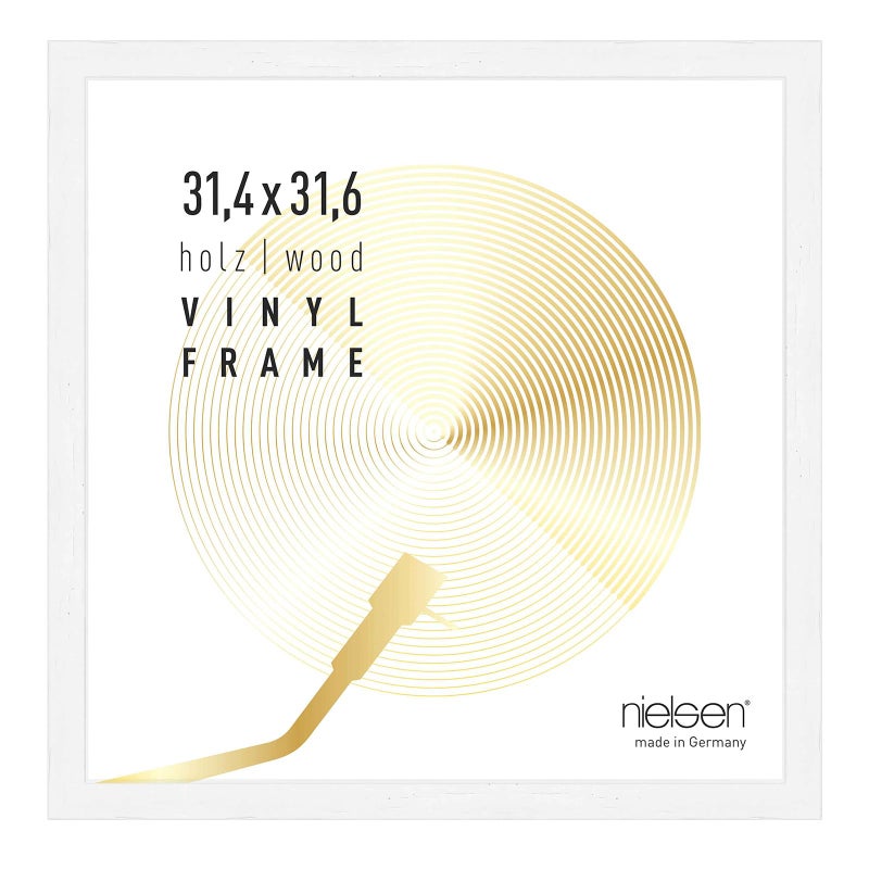 nielsen Vinyl Record Display Frame White Wood 31x31x25cm fits Double LPs with Push and Turn Clips