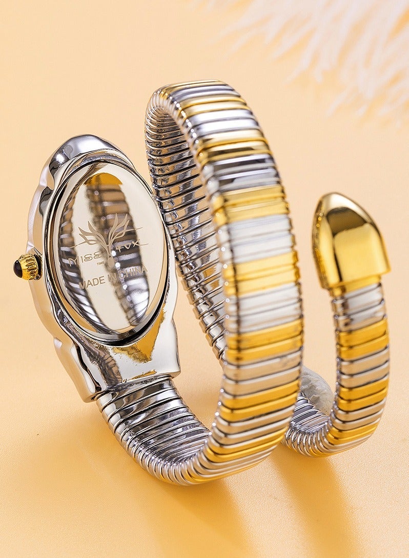 مس_فوكس ساعة نسائية فاخرة بتصميم سوار على شكل ثعبان ملتف، أنيقة وعصرية، كوارتز مقاومة للماء - Image 2