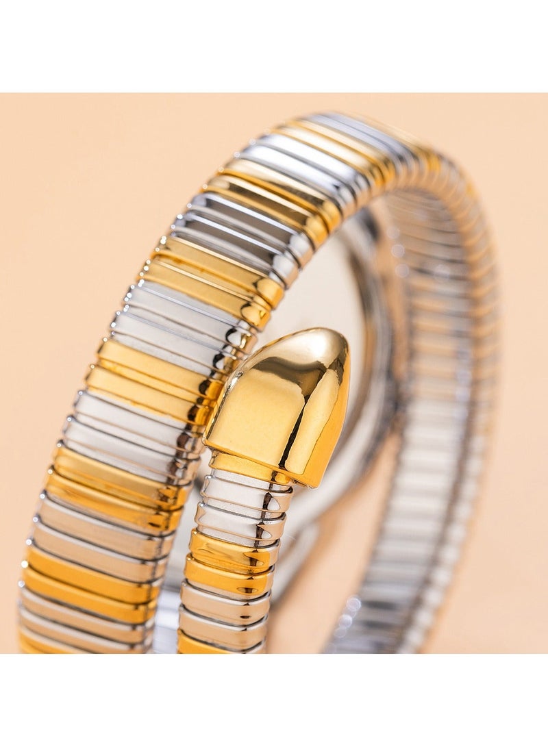 مس_فوكس ساعة نسائية فاخرة بتصميم سوار على شكل ثعبان ملتف، أنيقة وعصرية، كوارتز مقاومة للماء - Image 3