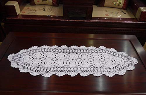 Damanni Oval Cotton Handmade Crochet Lace Table Runner Doilies Dresser Scarf,15 Inch by 35 Inch，White - Image 2