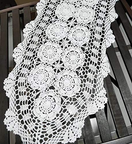 Damanni Oval Cotton Handmade Crochet Lace Table Runner Doilies Dresser Scarf,15 Inch by 35 Inch，White - Image 5