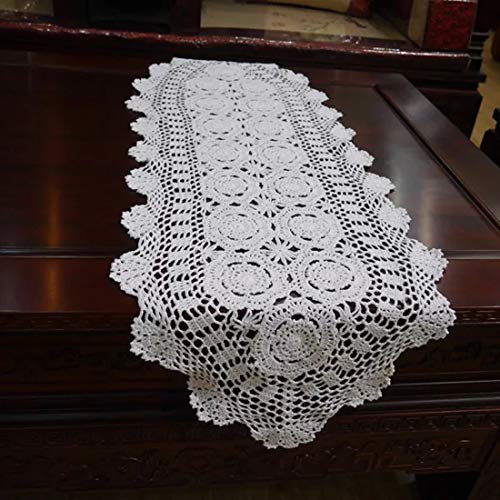 Damanni Oval Cotton Handmade Crochet Lace Table Runner Doilies Dresser Scarf,15 Inch by 35 Inch，White - Image 1