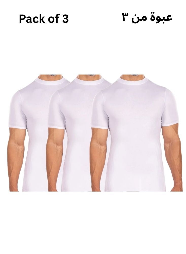 DROSH V Men’s White Cotton Inner T Shirt Pack of 3 – Soft Comfortable Daily Wear Undershirts - Image 1
