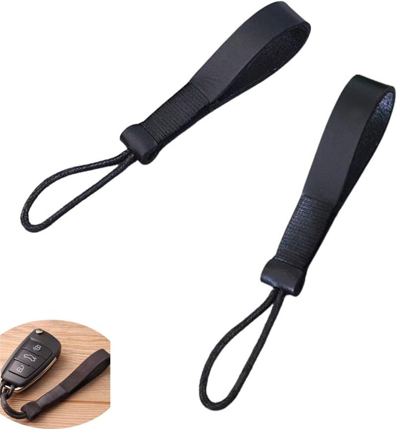 DraCra 2 Pack Fob Lanyard Car Keychain Cowhide Leather Non-metallic Key Strap String Handmade Pendant Chain Loop Ring for Car Keys Bag Case Cover Holder - Image 1