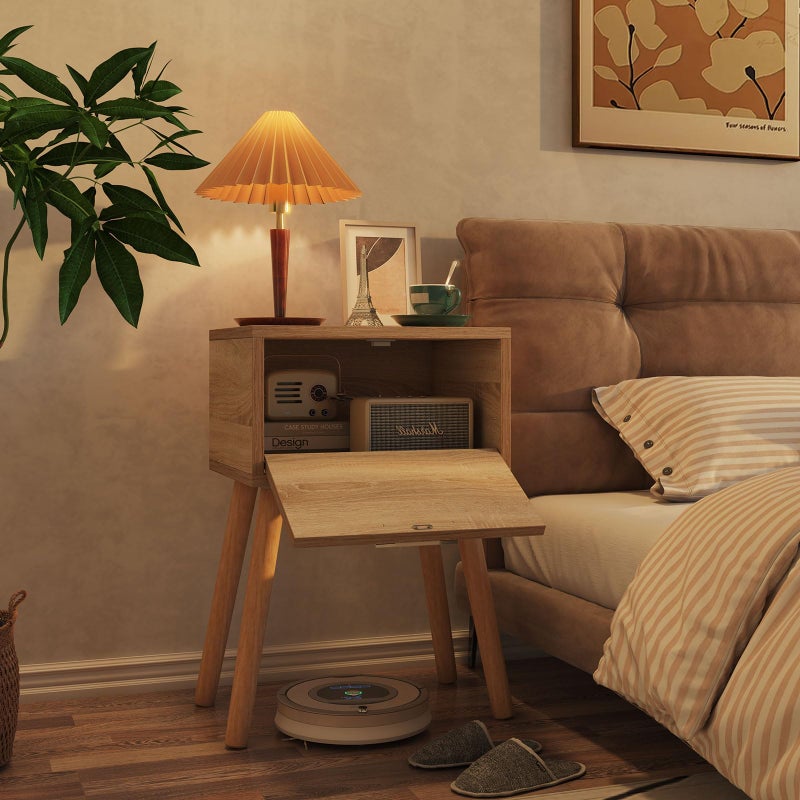 YMYNY Nightstand Set of 2, End Table, Small Bedside Table, Handmade Rattan Decorated Drawer, Solid Wood Legs, Modern Side Table for Bedroom and Small Spaces, Natural UHST010N-2 - Image 3