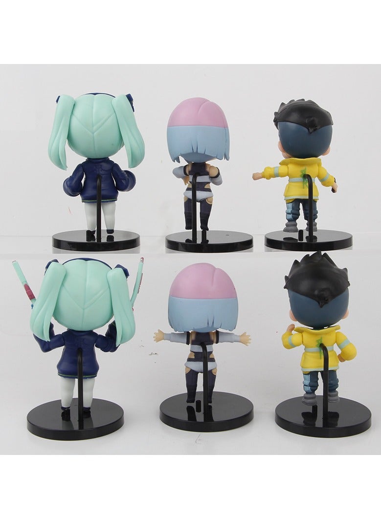 6-piece set of anime cartoon figurines and models cute Cyberpunk Edge Runners exquisitely restored cake car decor - Image 2