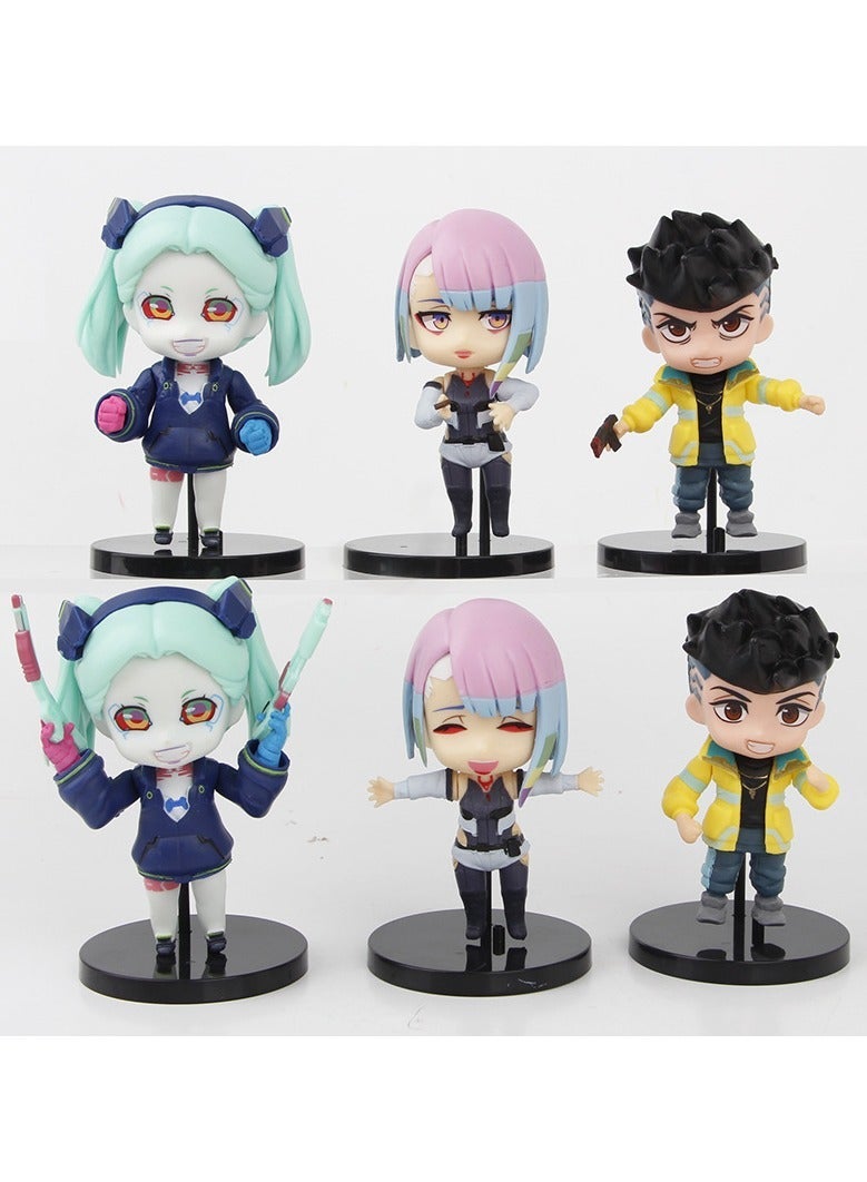 6-piece set of anime cartoon figurines and models cute Cyberpunk Edge Runners exquisitely restored cake car decor - Image 1