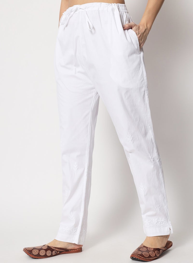 Alaya Hand Embroidered Chikankari Women White Pant-AL3597  - Image 4