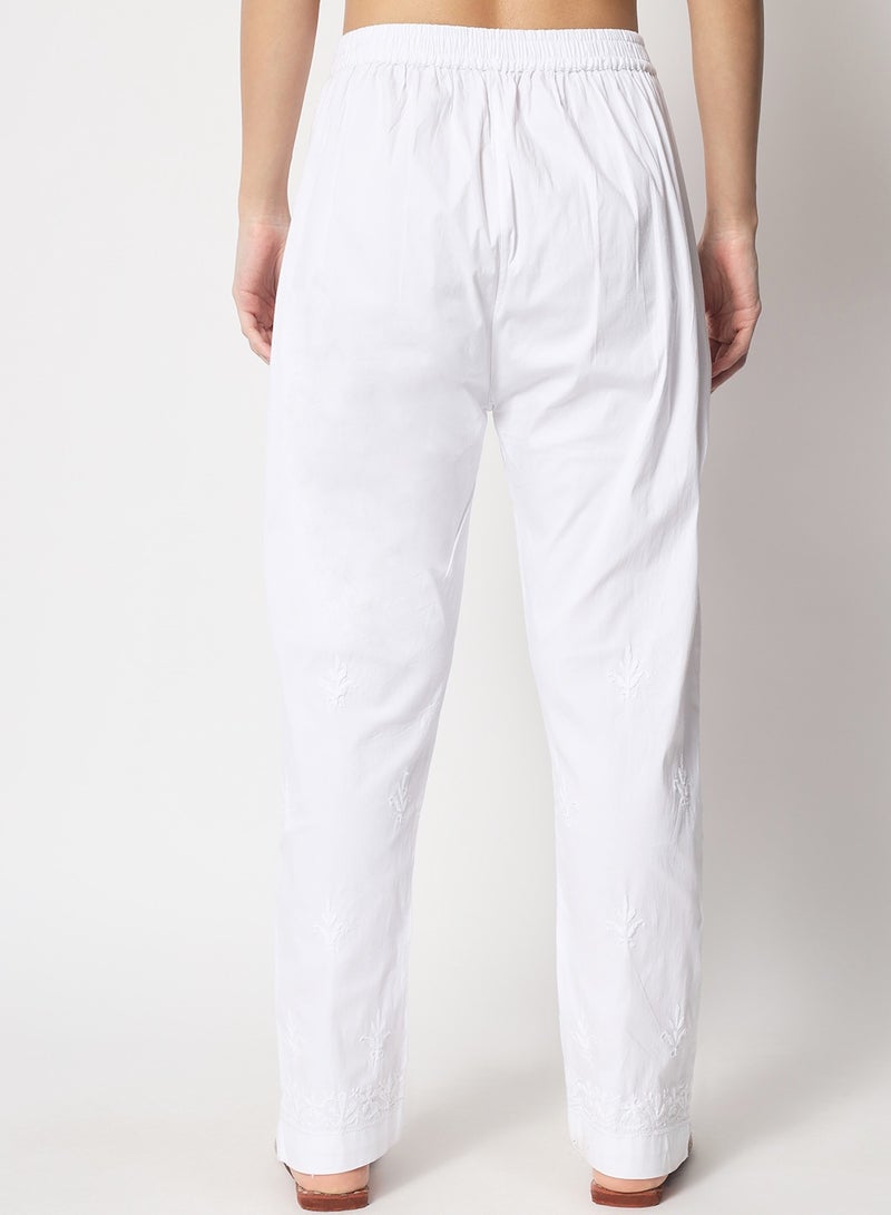 Alaya Hand Embroidered Chikankari Women White Pant-AL3597  - Image 2