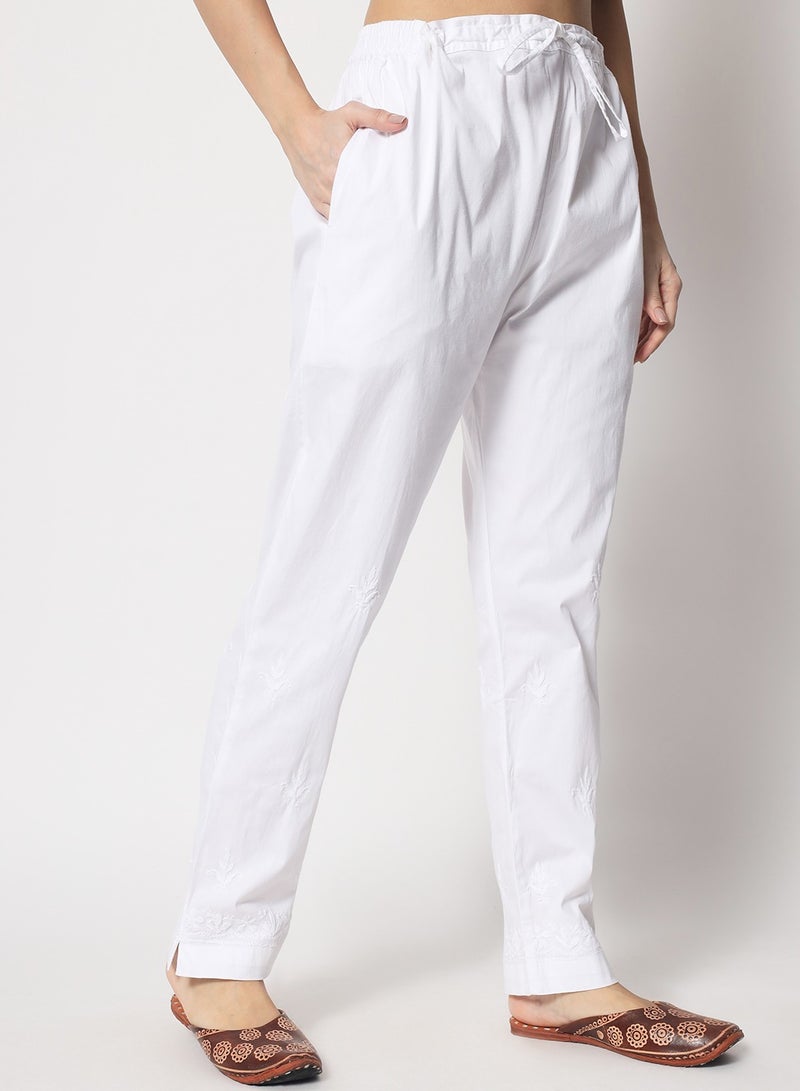 Alaya Hand Embroidered Chikankari Women White Pant-AL3597  - Image 3