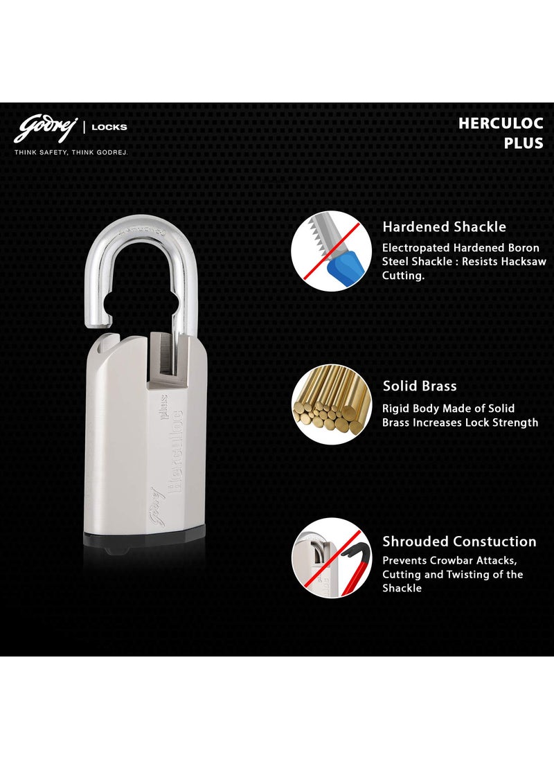Godrej Locking Solutions and Systems Godrej Locking Solutions and Systems Herculoc Plus 4 Keys Padlock Silver Polished Finish Brass  - Image 4