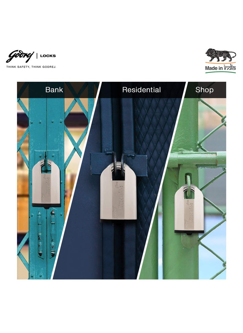 Godrej Locking Solutions and Systems Godrej Locking Solutions and Systems Herculoc Plus 4 Keys Padlock Silver Polished Finish Brass  - Image 3