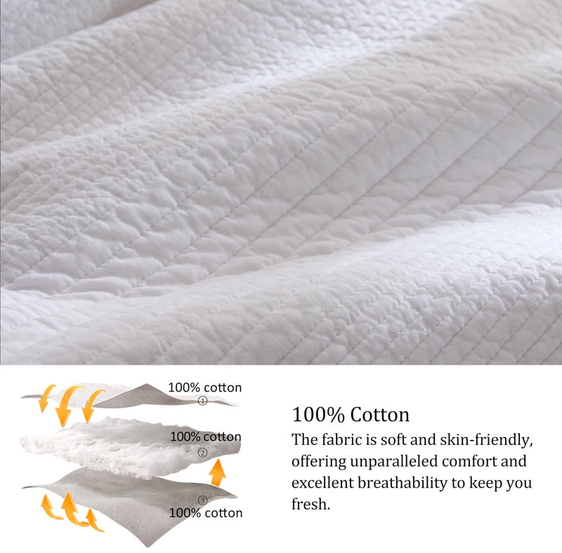 palassio Striped White 100% Cotton Quilt Queen Size Bedding Sets, Lightweight Crinkly Channel Pick Stitch Textured Bedspread Soft Shabby Chic Farmhouse Country Coverlet for All Season, 2 Shams - Image 4