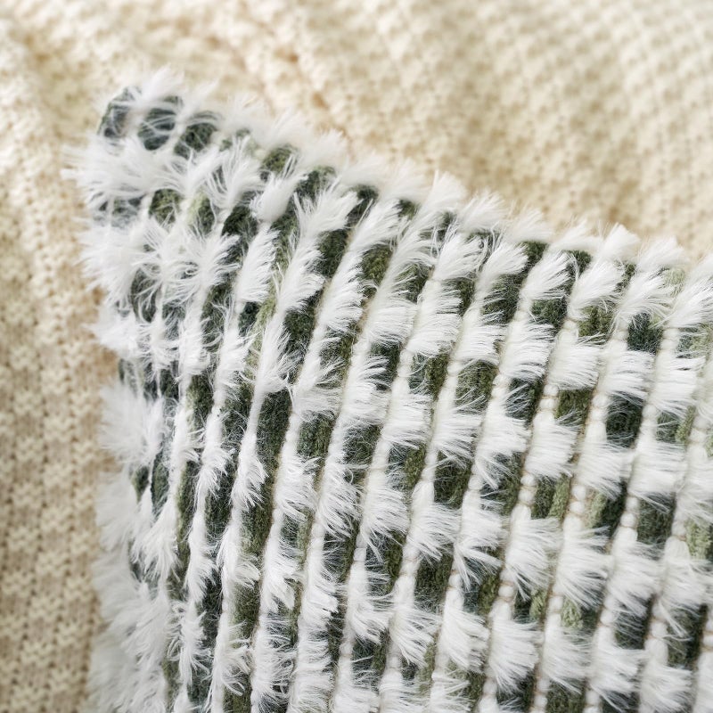 Aeckself Boho Chenille Tufted Pillow Cover 12 x 20 Inch, Rectangle Decorative Lumbar Throw Pillow Cover Neutral Pillowcase for Couch Bedroom Living Room, Green White - Image 4