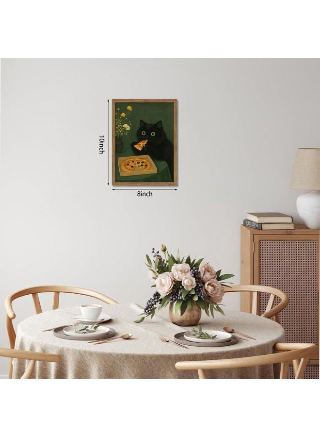 AKWISH Framed Black Cat Wall Art, Cute The Cat Eating Pizza Canvas, Funny Kitchen Pictures Decor, Playful Food Lover Prints Artwork, Whimsical Animal Wall Decor for Kitchen Dining Room – 8x10 inch - Image 3