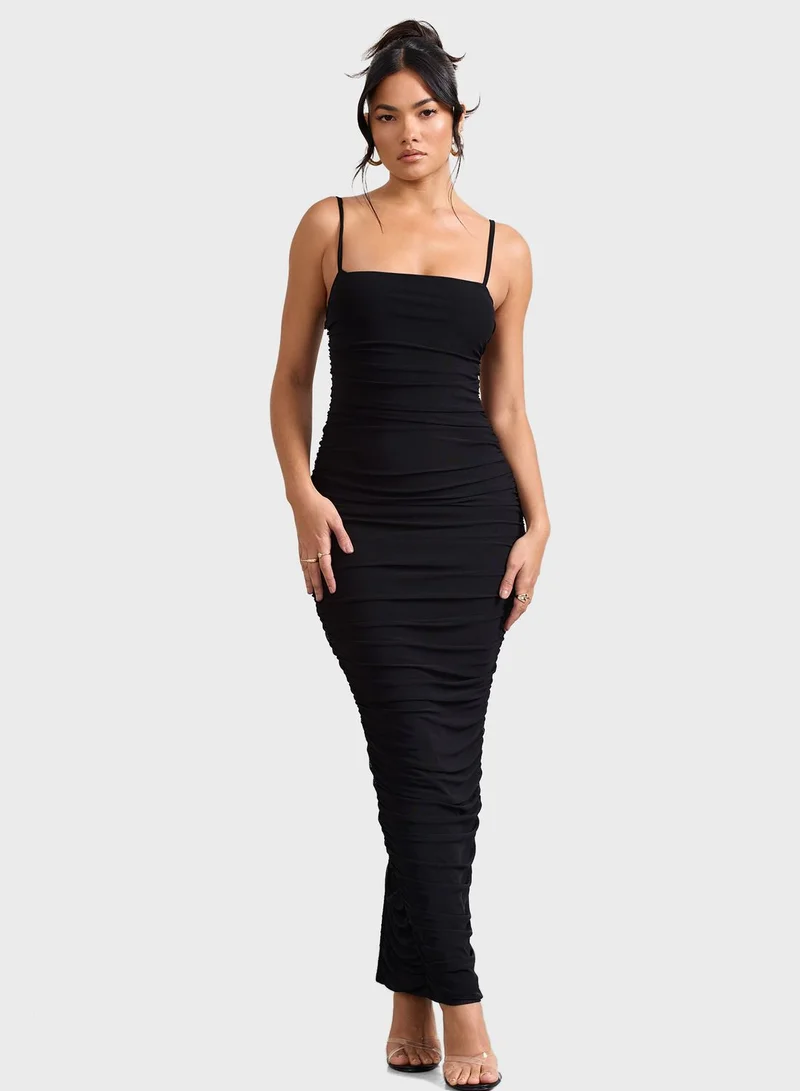 Club L London Strap Detail Ruched Dress