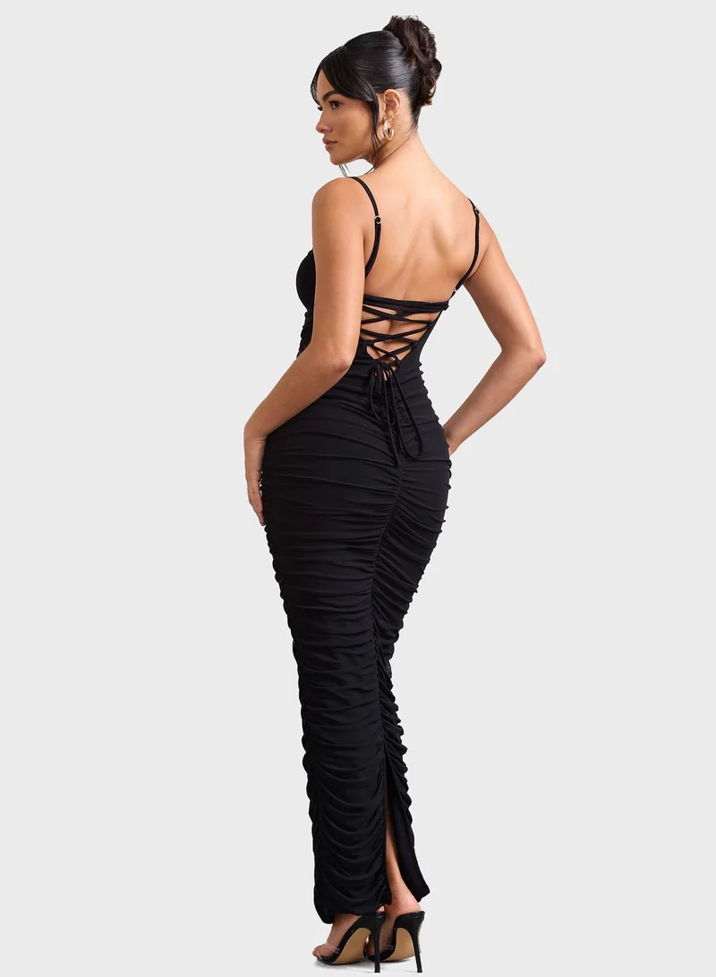 Club L London Strap Detail Ruched Dress