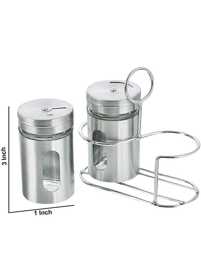 RJ kitchenware Store Spice Jar Stainless Steel & Glass With Holder Stand (Set of 2)-Salt & Pepper Shaker, Oregano,Chilli Flakes, Sugar, Seasoning Sprinkler | Dining Table Masala Box Dabbi - Image 5