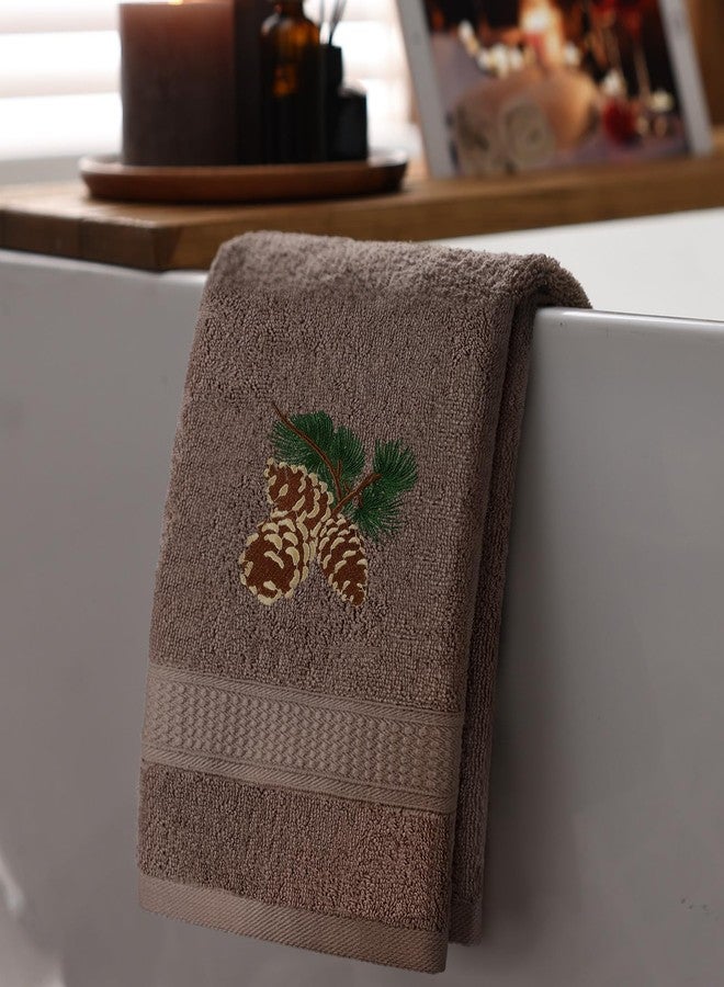 FuWeave فوويف، 3 قطع، مناشف يد مزينة بأقماع الصنوبر، بنمط ريفي لعيد الميلاد، مصنوعة من القطن الناعم المطرز، ديكور حمام، منشفة حمام مزخرفة بفرع صنوبر أخضر، مناسبة للكابينة - Image 4